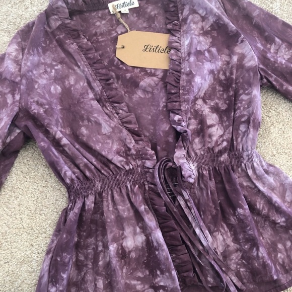 Purple long sleeve tie blouse - Picture 2 of 6